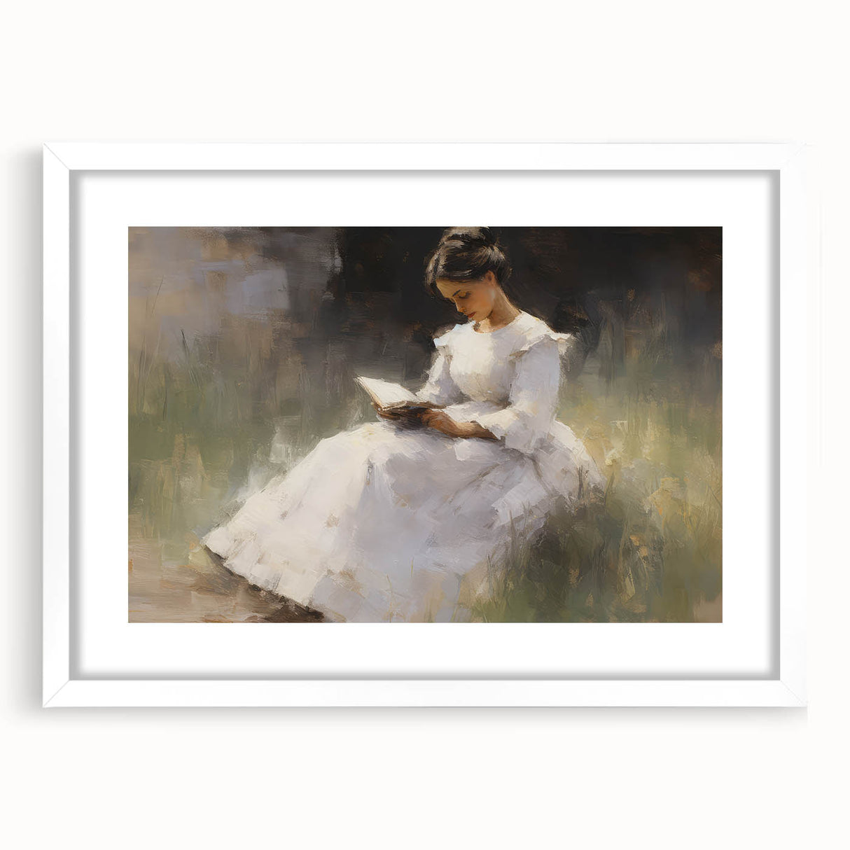 Vintage Portrait Art – Lady Reading in Garden Canvas Print