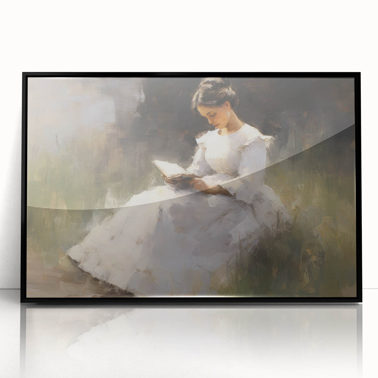 Vintage Portrait Art – Lady Reading in Garden Canvas Print