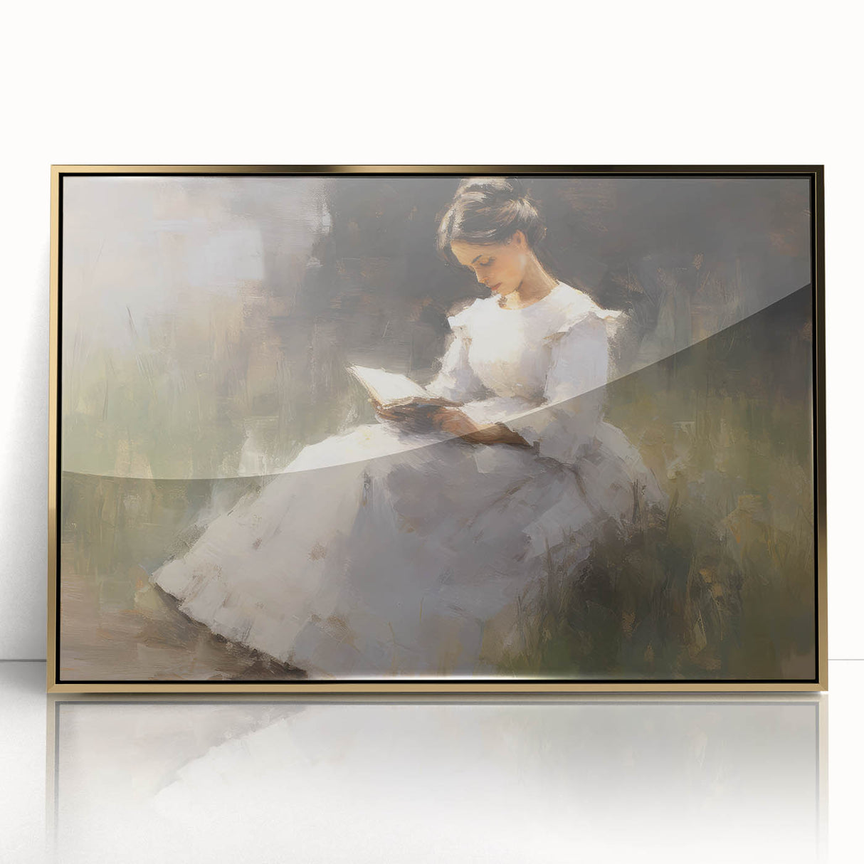 Vintage Portrait Art – Lady Reading in Garden Canvas Print