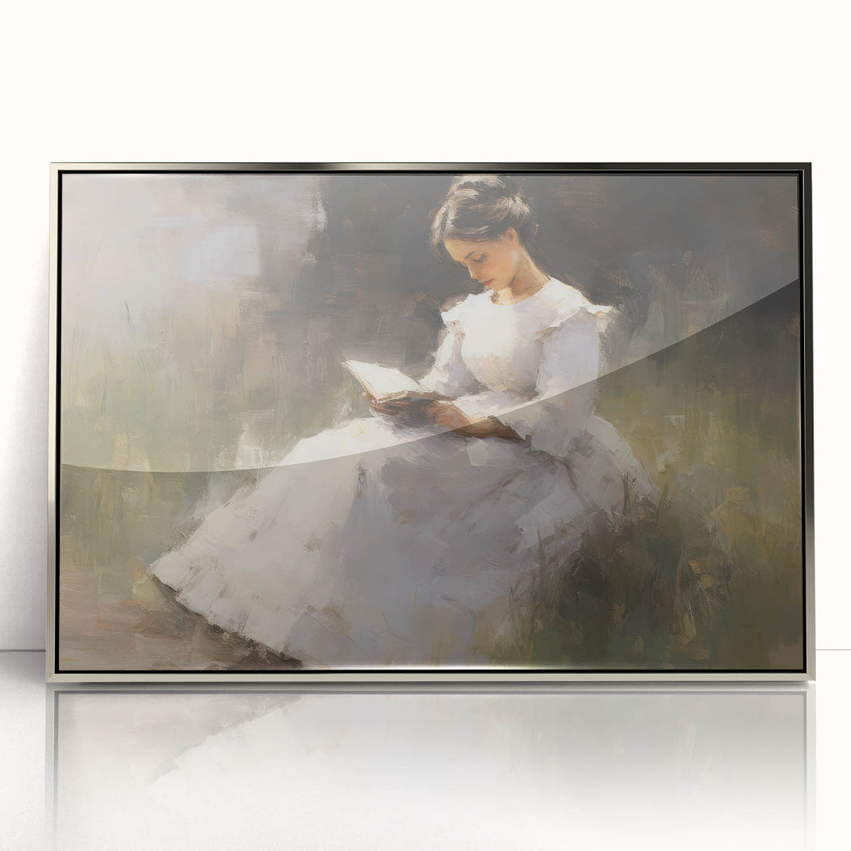 Vintage Portrait Art – Lady Reading in Garden Canvas Print