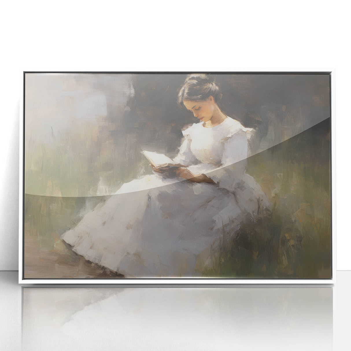 Vintage Portrait Art – Lady Reading in Garden Canvas Print