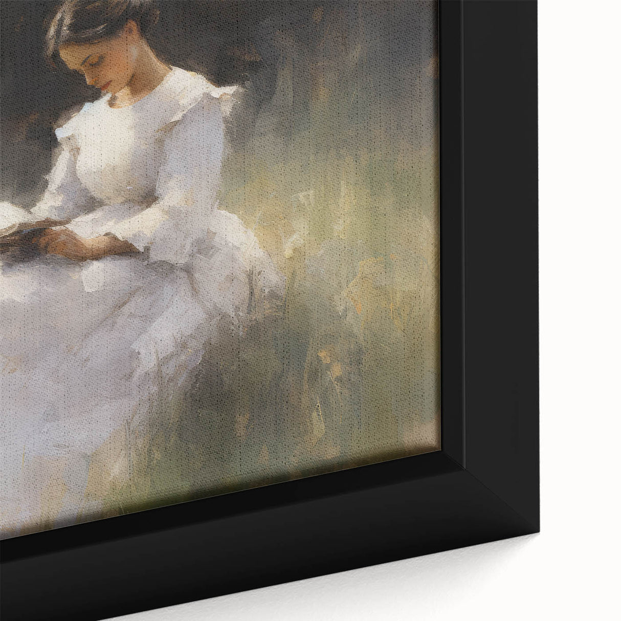 Vintage Portrait Art – Lady Reading in Garden Canvas Print