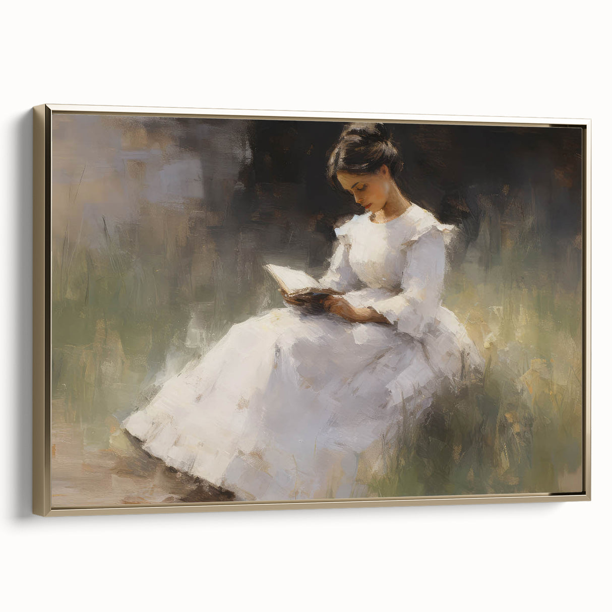 Vintage Portrait Art – Lady Reading in Garden Canvas Print