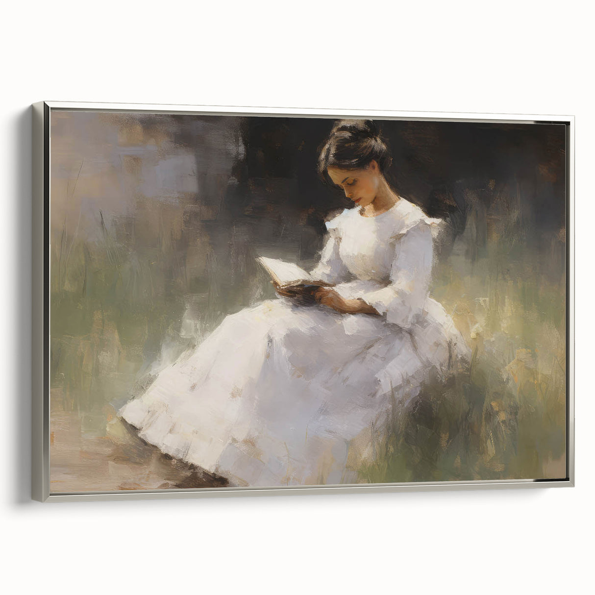 Vintage Portrait Art – Lady Reading in Garden Canvas Print