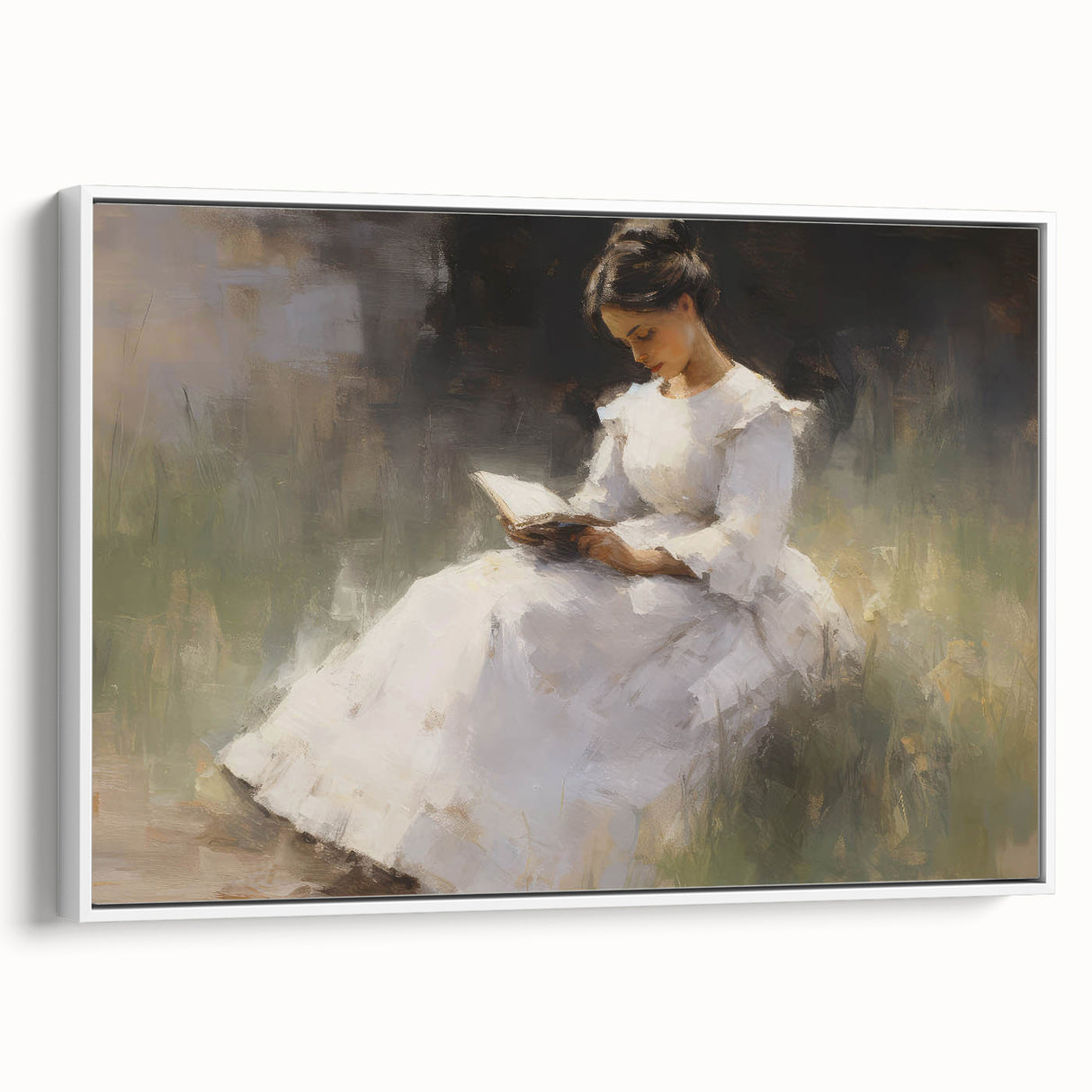 Vintage Portrait Art – Lady Reading in Garden Canvas Print