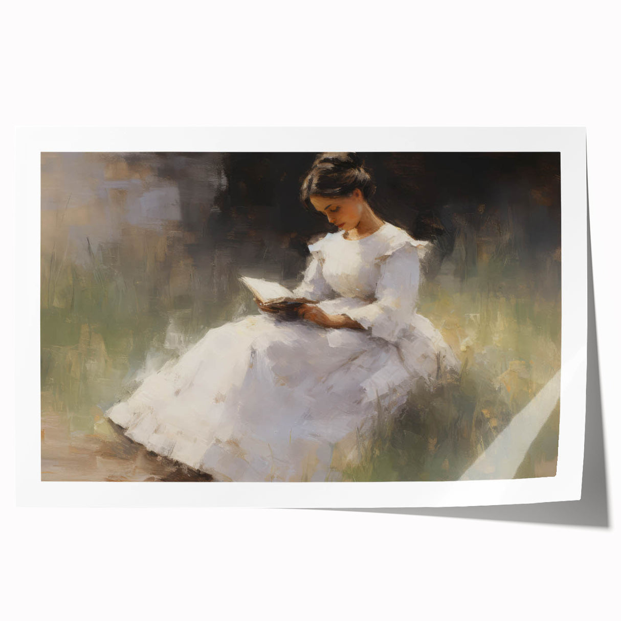 Vintage Portrait Art – Lady Reading in Garden Canvas Print