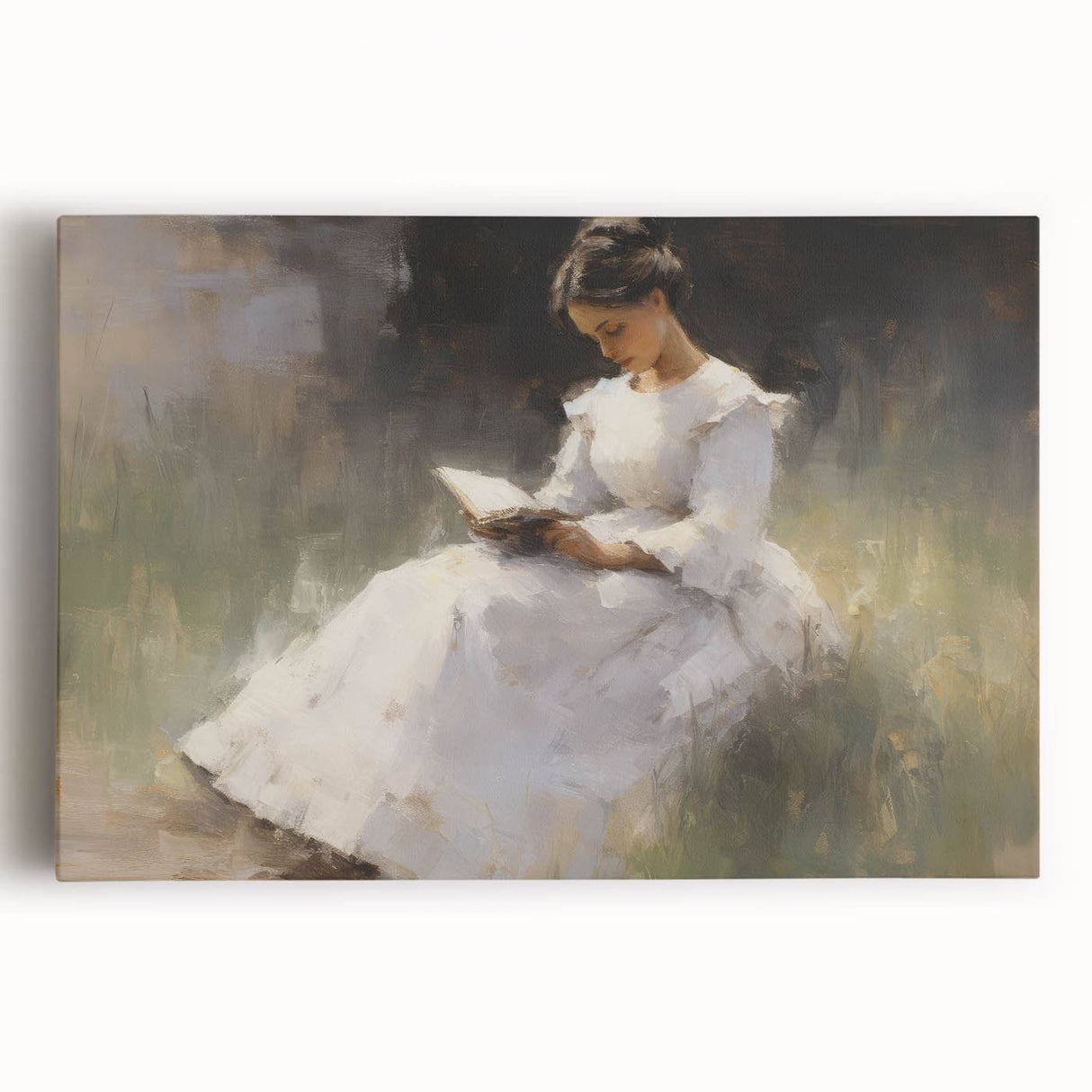 Vintage Portrait Art – Lady Reading in Garden Canvas Print