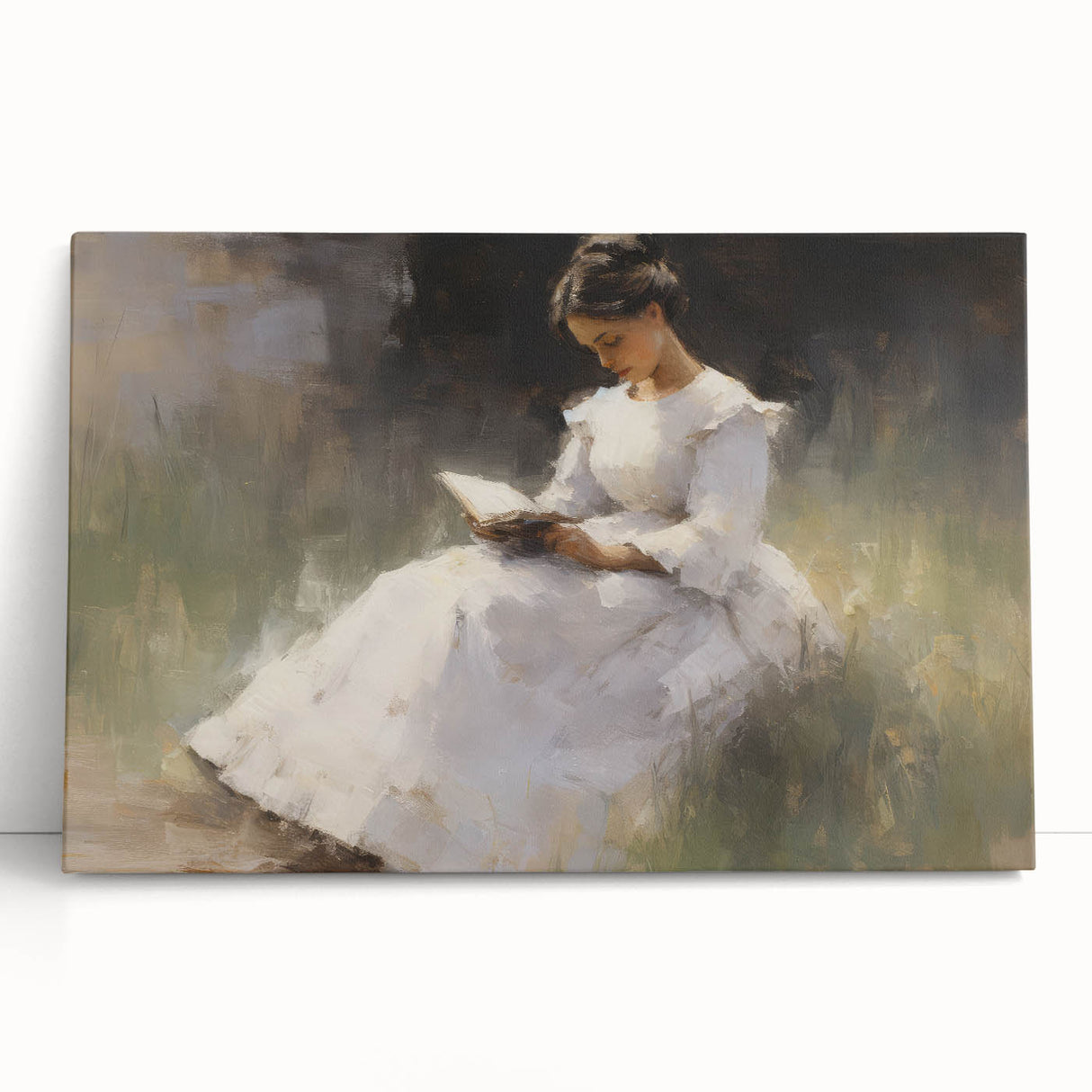 Vintage Portrait Art – Lady Reading in Garden Canvas Print