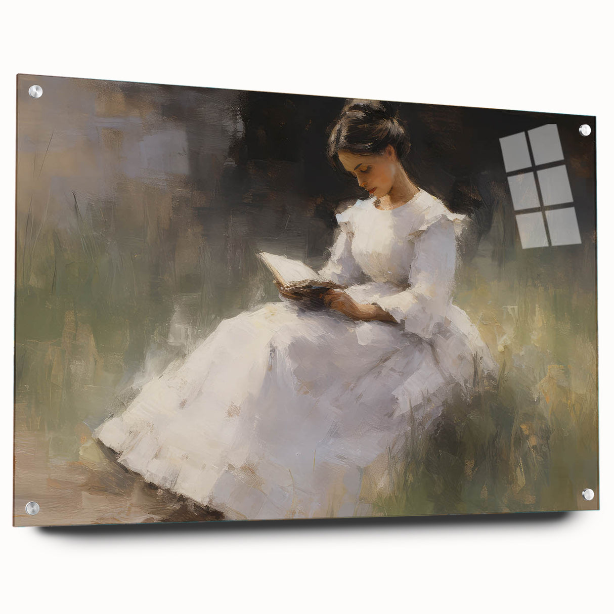 Vintage Portrait Art – Lady Reading in Garden Canvas Print