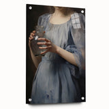 Classic Portrait Artwork - Woman in Blue Holding Glass Vase