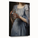 Classic Portrait Artwork - Woman in Blue Holding Glass Vase