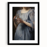 Classic Portrait Artwork - Woman in Blue Holding Glass Vase