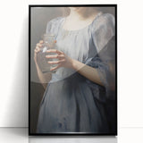 Classic Portrait Artwork - Woman in Blue Holding Glass Vase