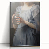 Classic Portrait Artwork - Woman in Blue Holding Glass Vase