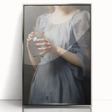 Classic Portrait Artwork - Woman in Blue Holding Glass Vase