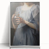 Classic Portrait Artwork - Woman in Blue Holding Glass Vase
