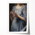Classic Portrait Artwork - Woman in Blue Holding Glass Vase