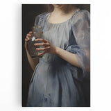 Classic Portrait Artwork - Woman in Blue Holding Glass Vase
