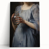 Classic Portrait Artwork - Woman in Blue Holding Glass Vase