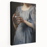 Classic Portrait Artwork - Woman in Blue Holding Glass Vase