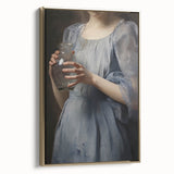 Classic Portrait Artwork - Woman in Blue Holding Glass Vase
