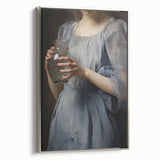 Classic Portrait Artwork - Woman in Blue Holding Glass Vase