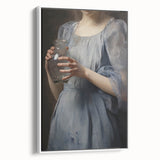 Classic Portrait Artwork - Woman in Blue Holding Glass Vase