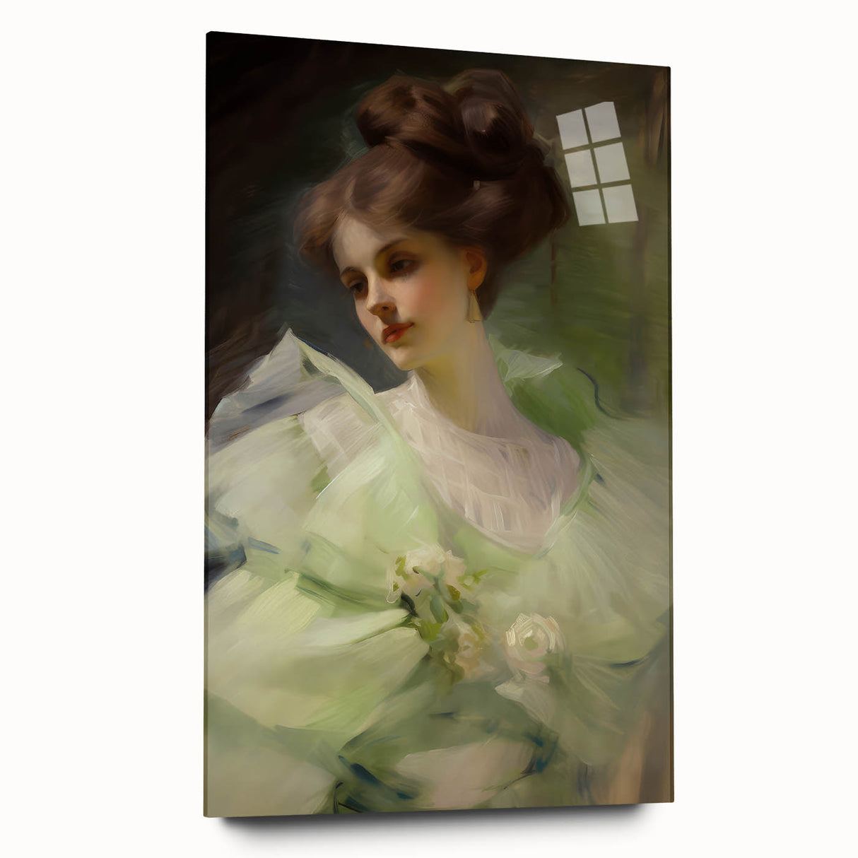 Antique Portrait Prints - Elegant Lady in Soft Green Gown Canvas