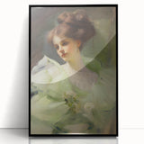 Antique Portrait Prints - Elegant Lady in Soft Green Gown Canvas