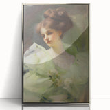 Antique Portrait Prints - Elegant Lady in Soft Green Gown Canvas