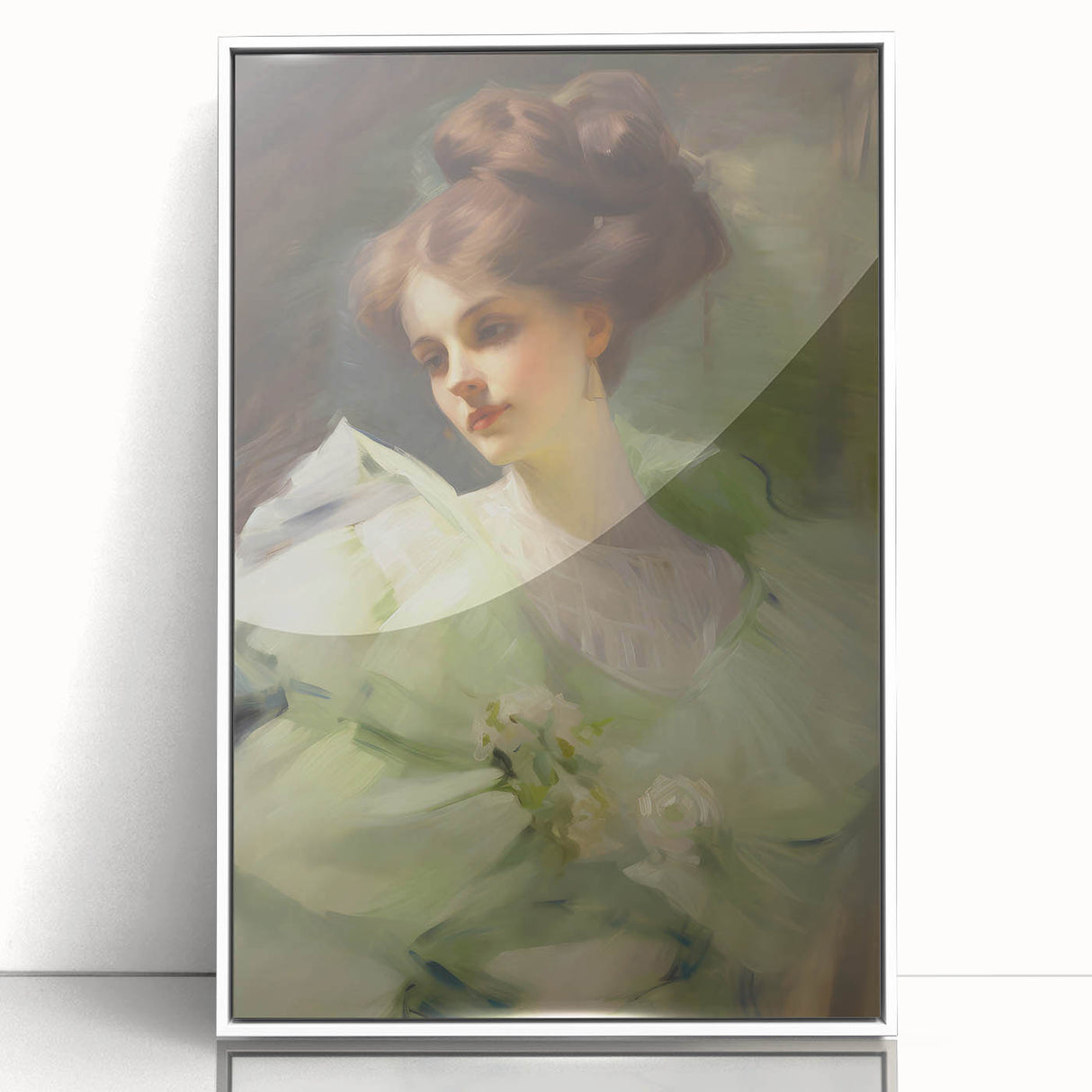Antique Portrait Prints - Elegant Lady in Soft Green Gown Canvas