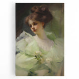 Antique Portrait Prints - Elegant Lady in Soft Green Gown Canvas