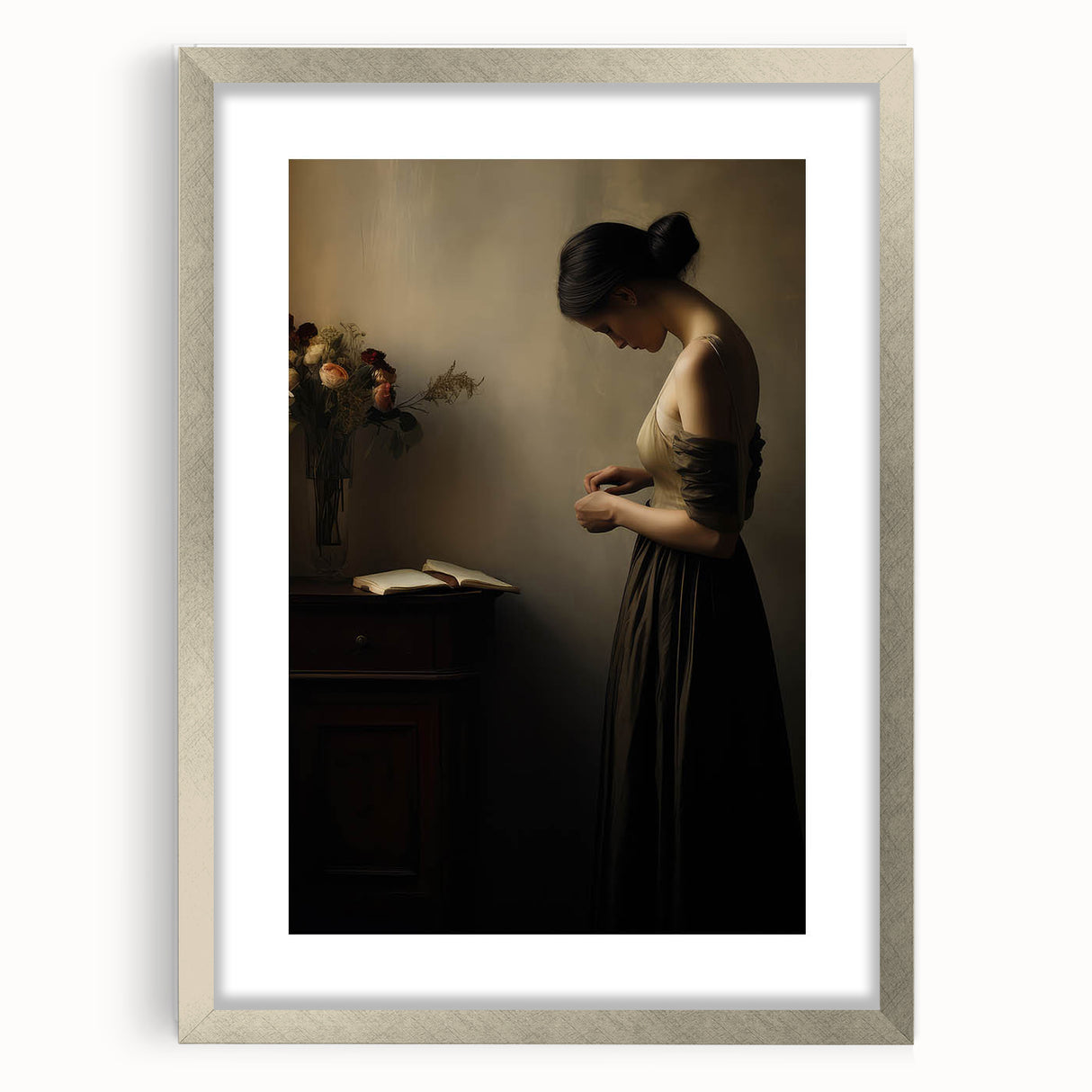 Vintage Portrait Art - Elegant Woman in Warm Light Canvas Print