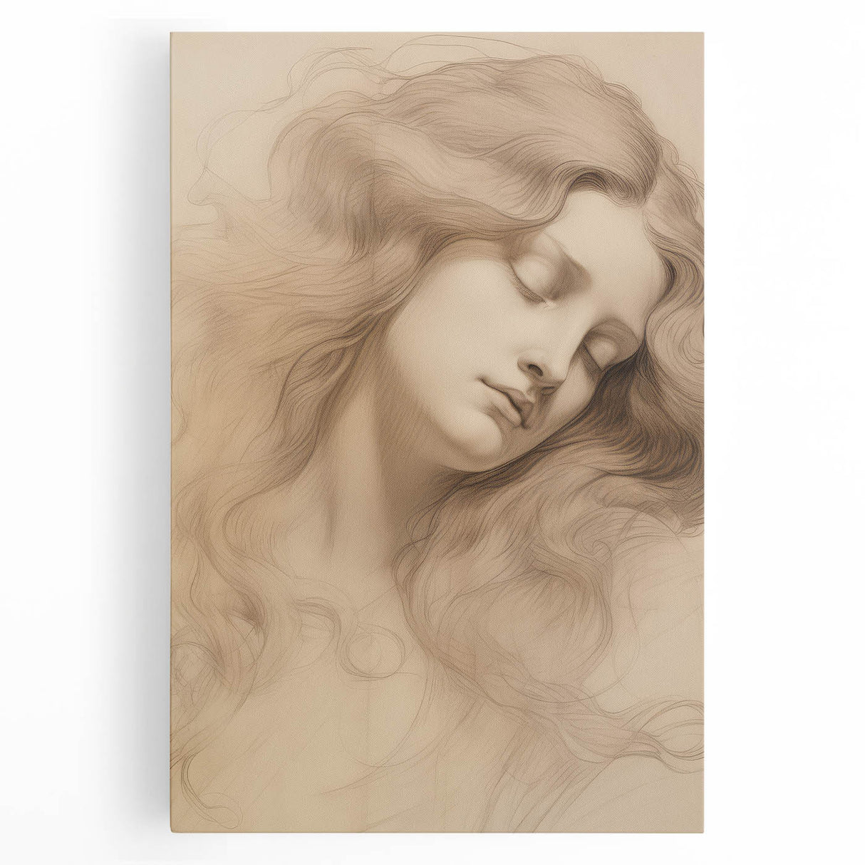 Classic Portrait Artwork - Ethereal Woman Pencil Sketch Canvas