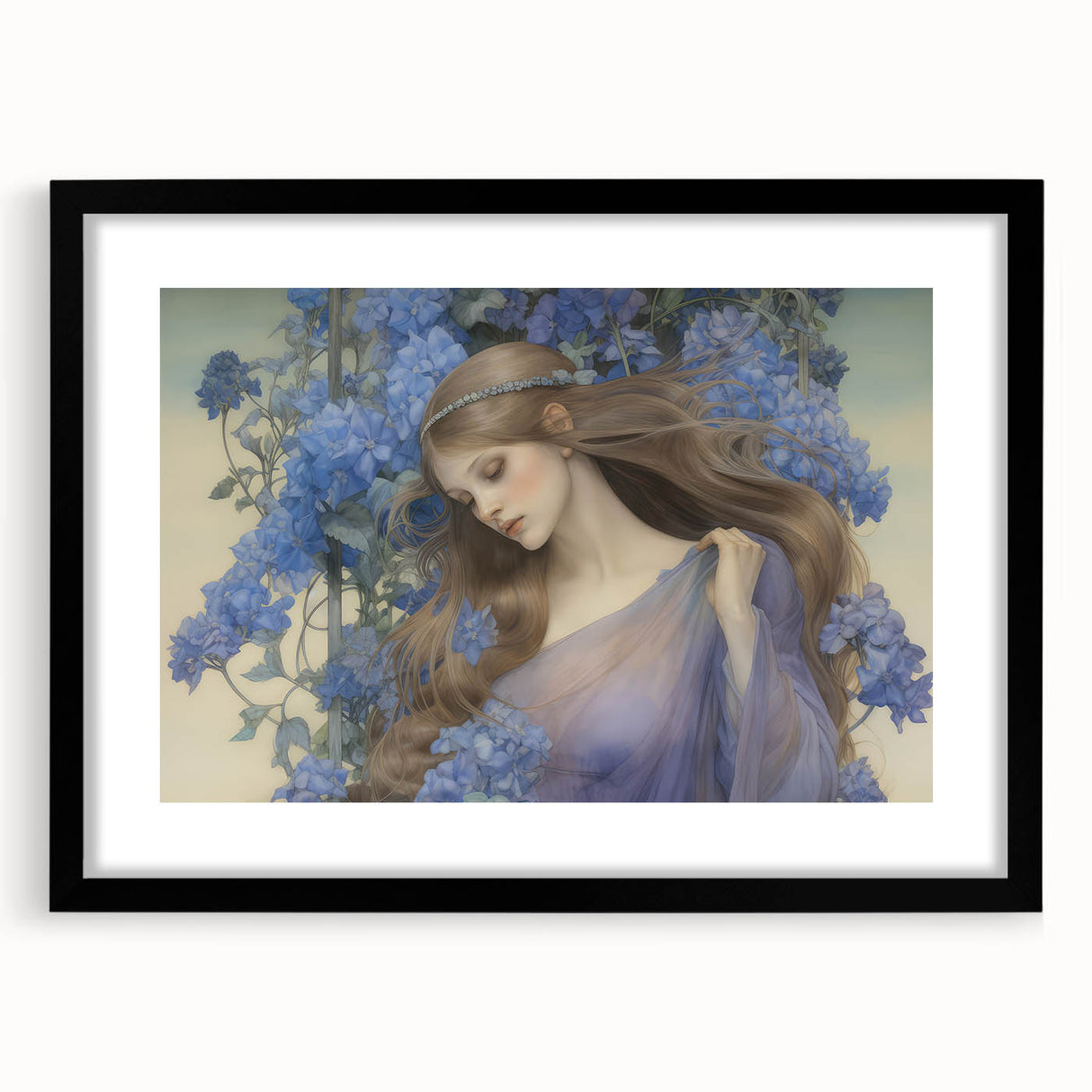 Vintage Portrait Art – Lady in Blue Flowers Canvas Print