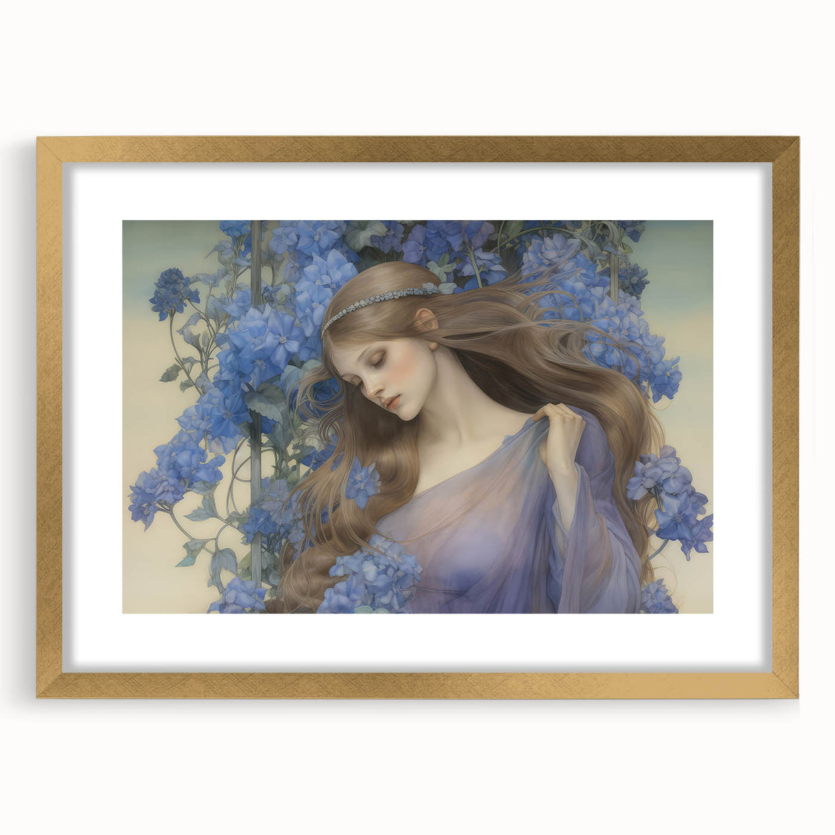 Vintage Portrait Art – Lady in Blue Flowers Canvas Print