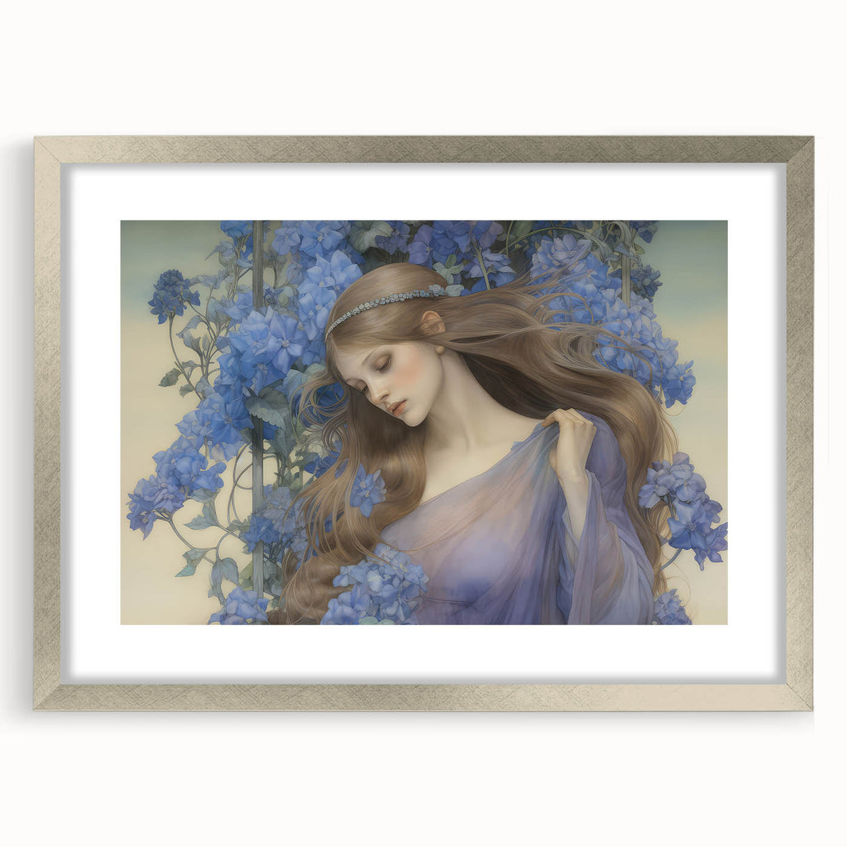 Vintage Portrait Art – Lady in Blue Flowers Canvas Print