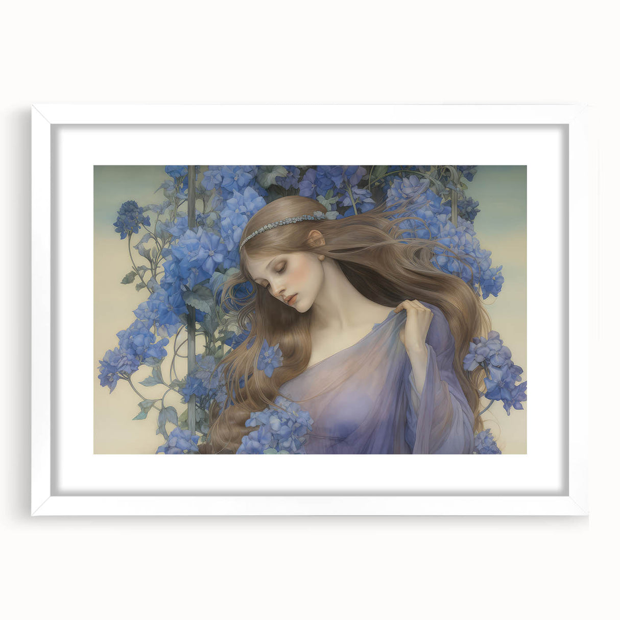 Vintage Portrait Art – Lady in Blue Flowers Canvas Print