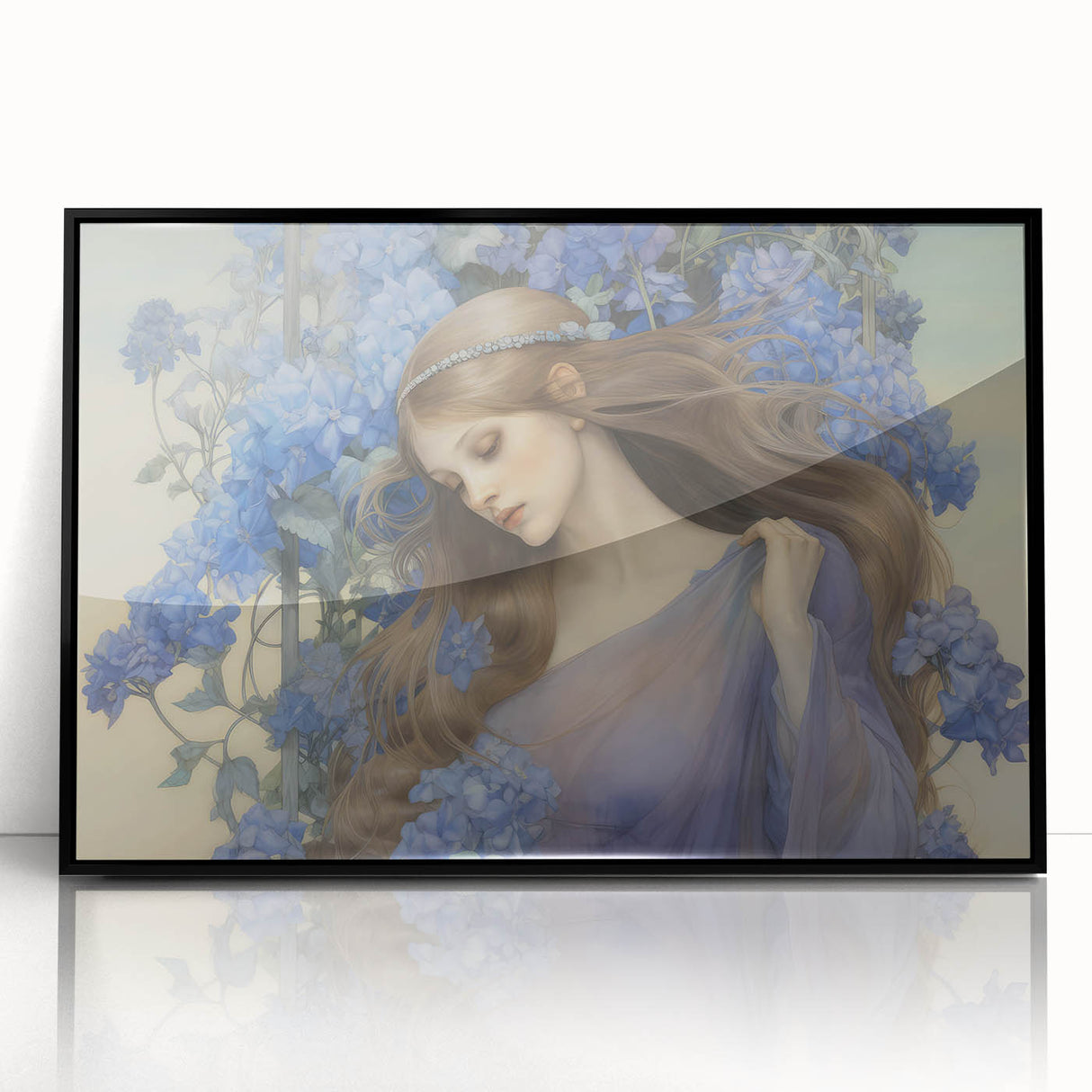 Vintage Portrait Art – Lady in Blue Flowers Canvas Print