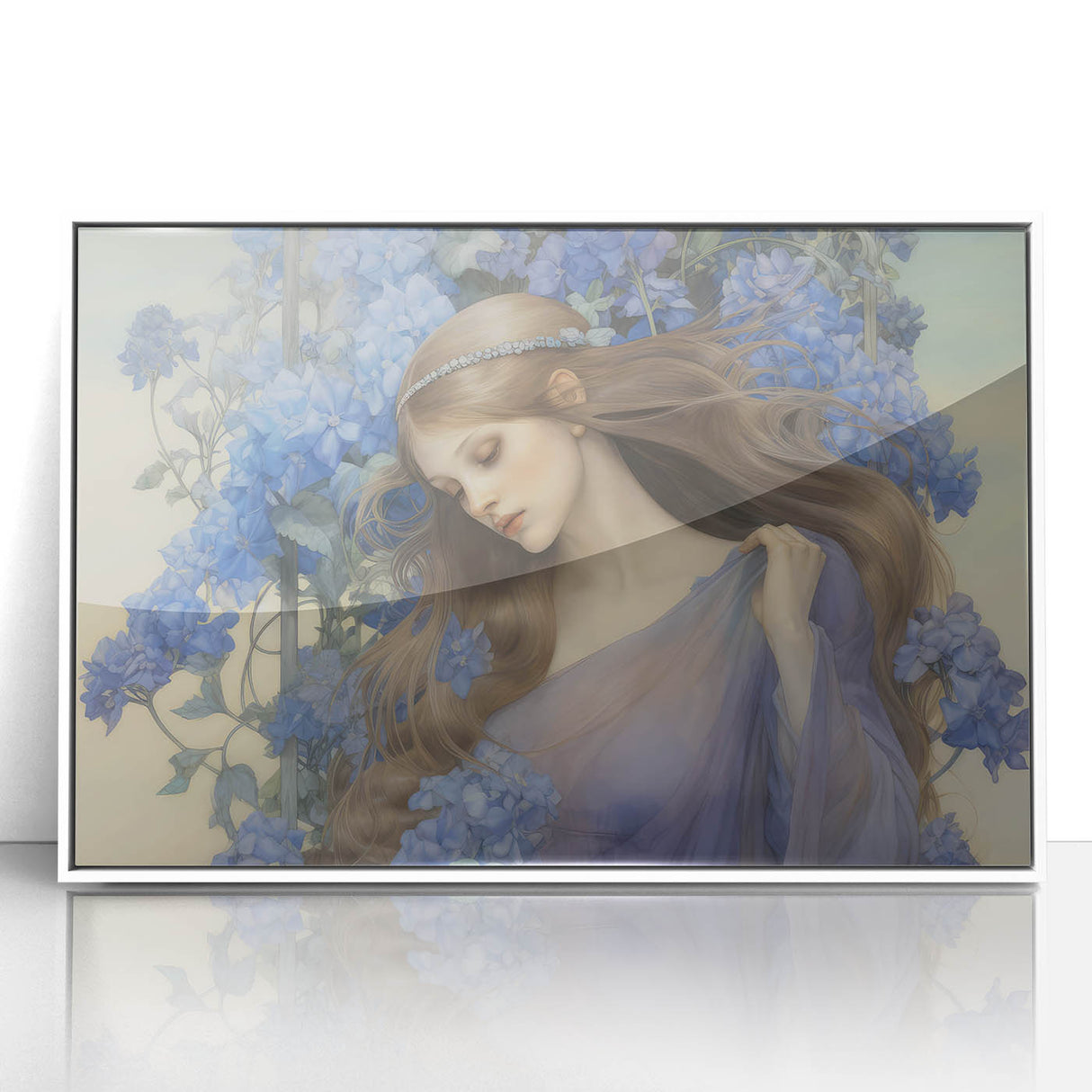 Vintage Portrait Art – Lady in Blue Flowers Canvas Print