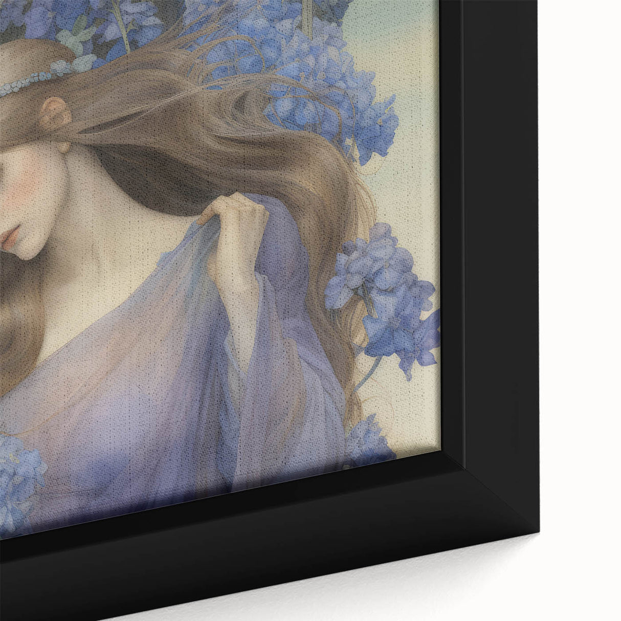 Vintage Portrait Art – Lady in Blue Flowers Canvas Print