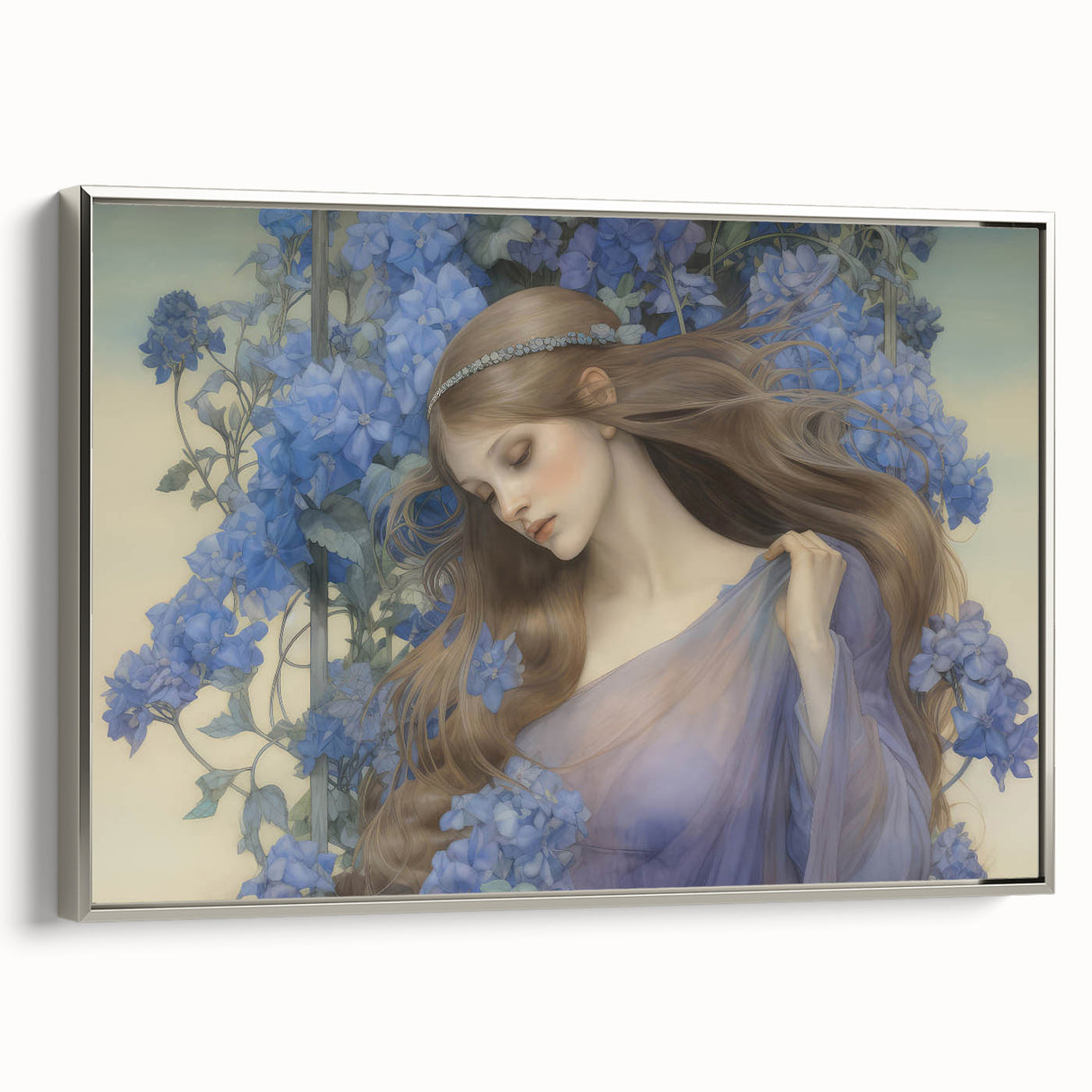 Vintage Portrait Art – Lady in Blue Flowers Canvas Print