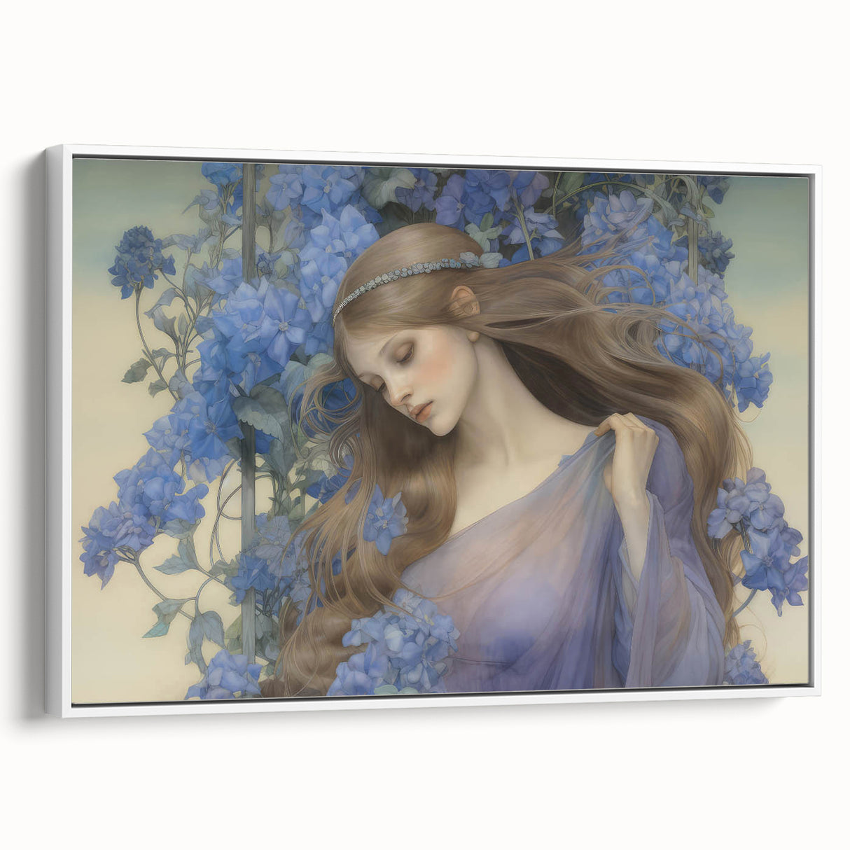 Vintage Portrait Art – Lady in Blue Flowers Canvas Print