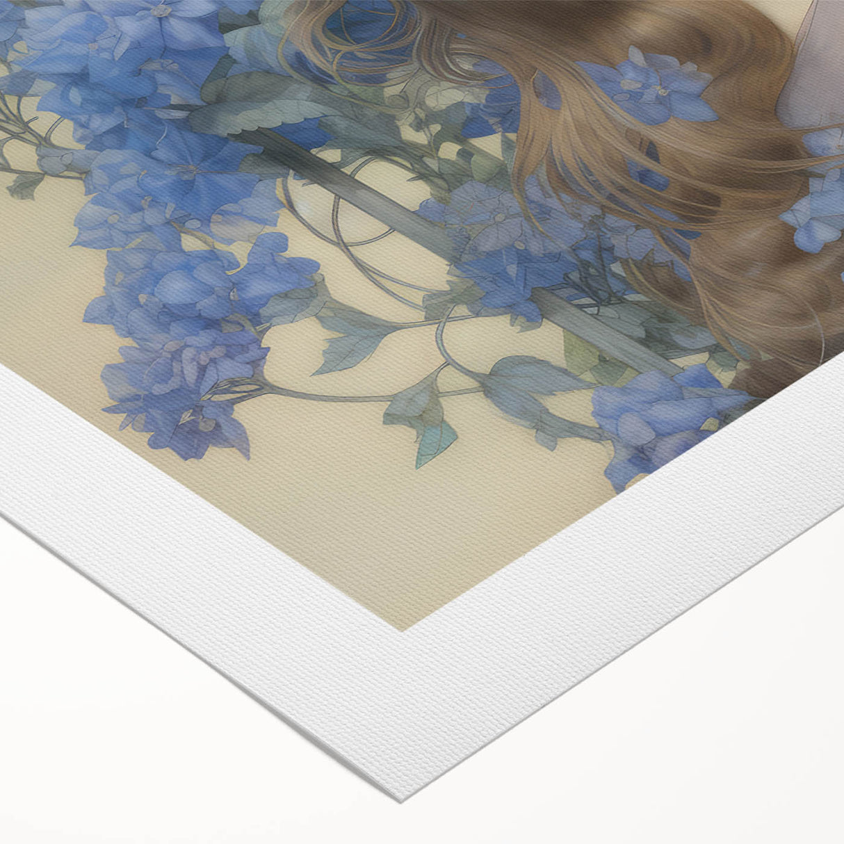 Vintage Portrait Art – Lady in Blue Flowers Canvas Print