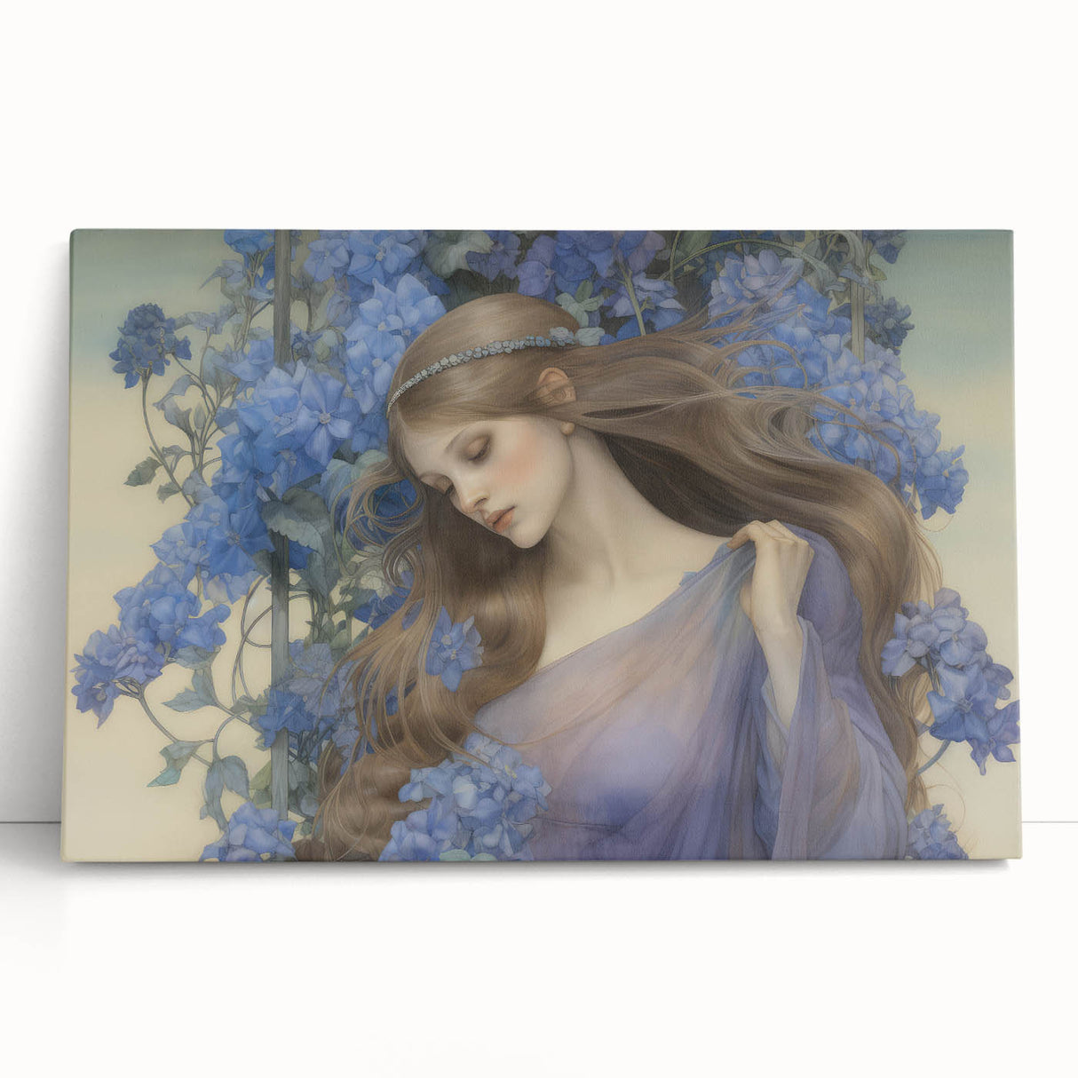 Vintage Portrait Art – Lady in Blue Flowers Canvas Print
