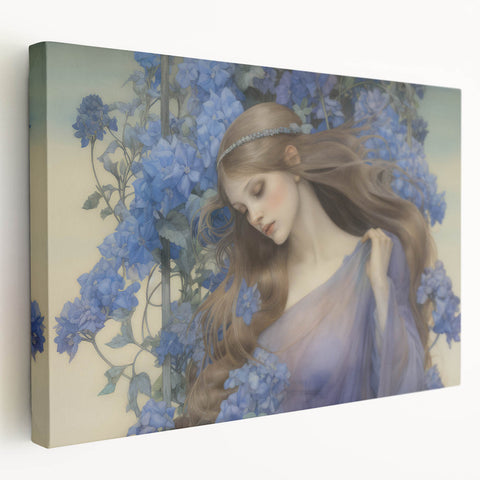 Vintage Portrait Art – Lady in Blue Flowers Canvas Print