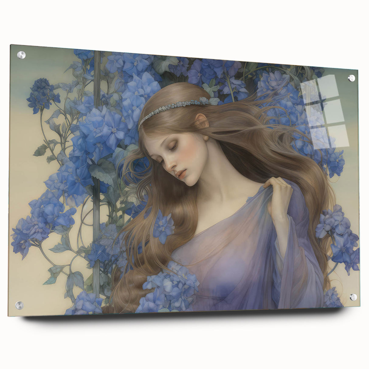 Vintage Portrait Art – Lady in Blue Flowers Canvas Print