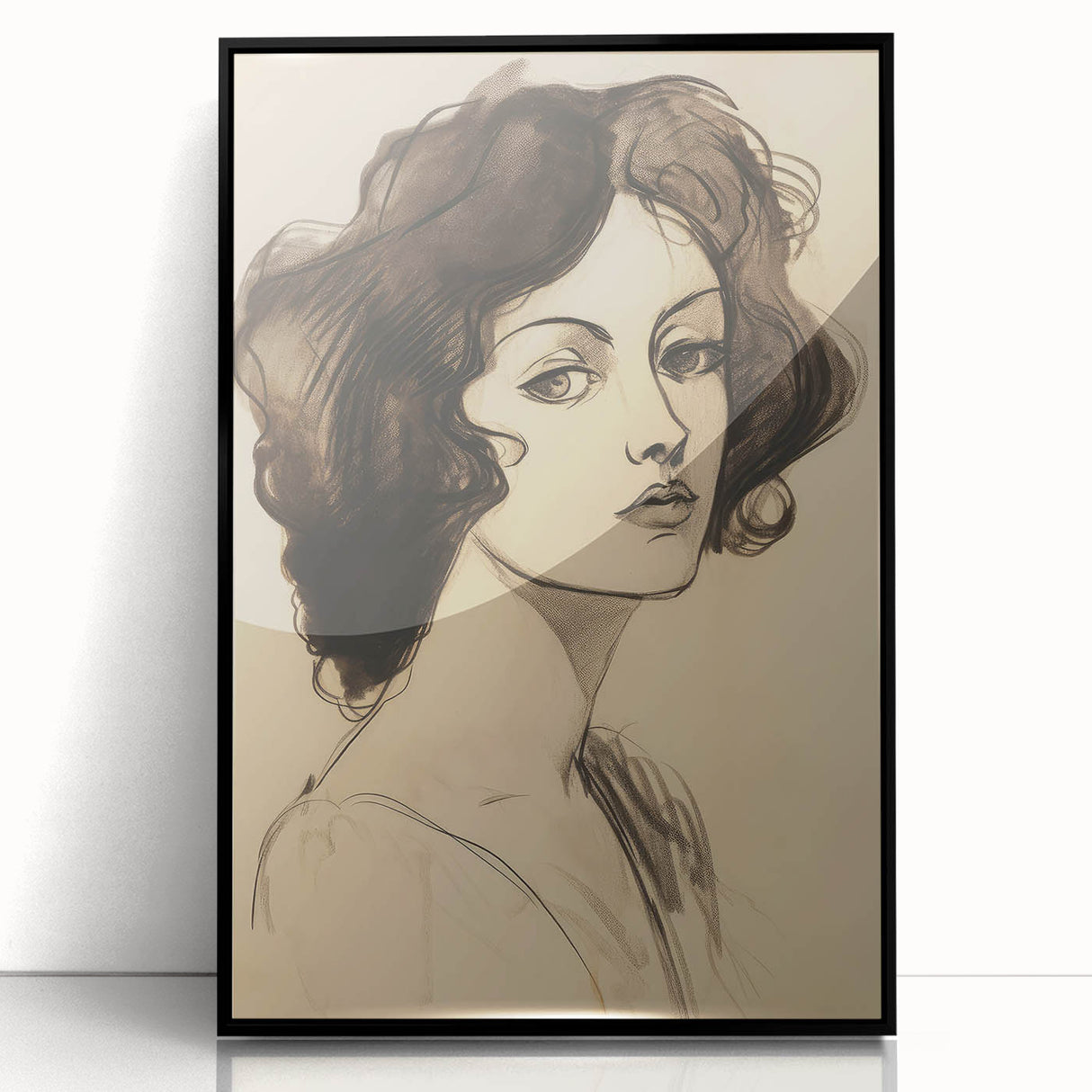 Classic Portrait Artwork - Bold Charcoal Sketch of Vintage Woman
