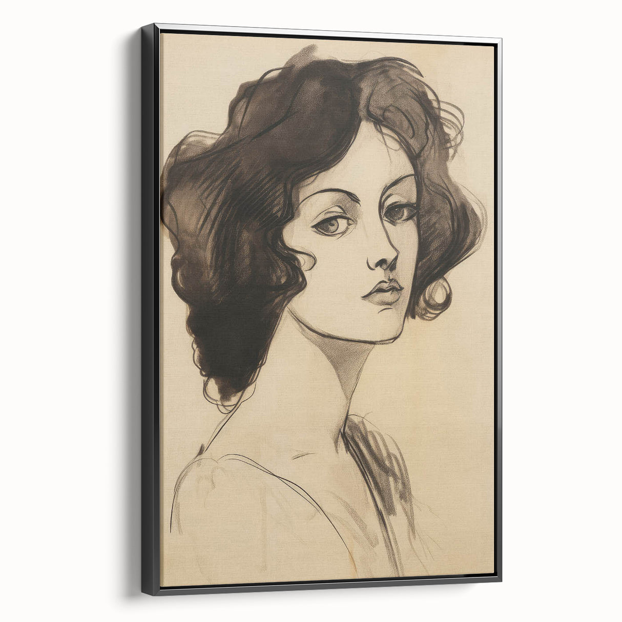 Classic Portrait Artwork - Bold Charcoal Sketch of Vintage Woman