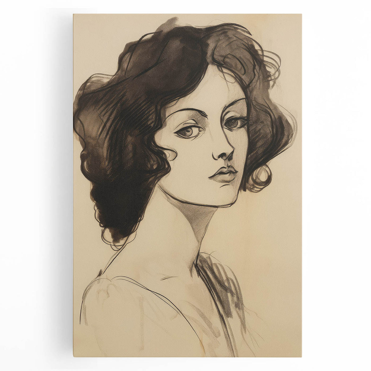 Classic Portrait Artwork - Bold Charcoal Sketch of Vintage Woman